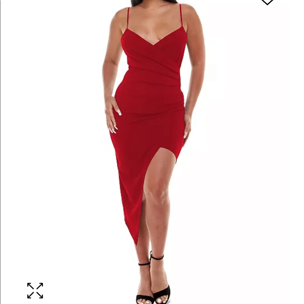 Red Emerald Sundae tulip skirt faux wrap dress